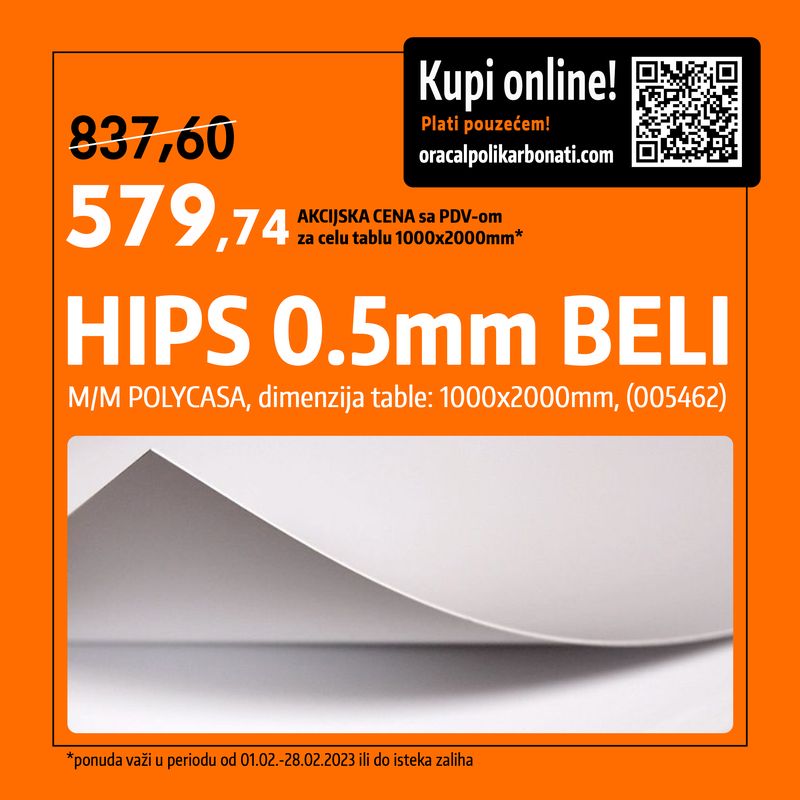 HIPS 0,5mm Beli Polycasa, tabla: 1000x2000 mm !